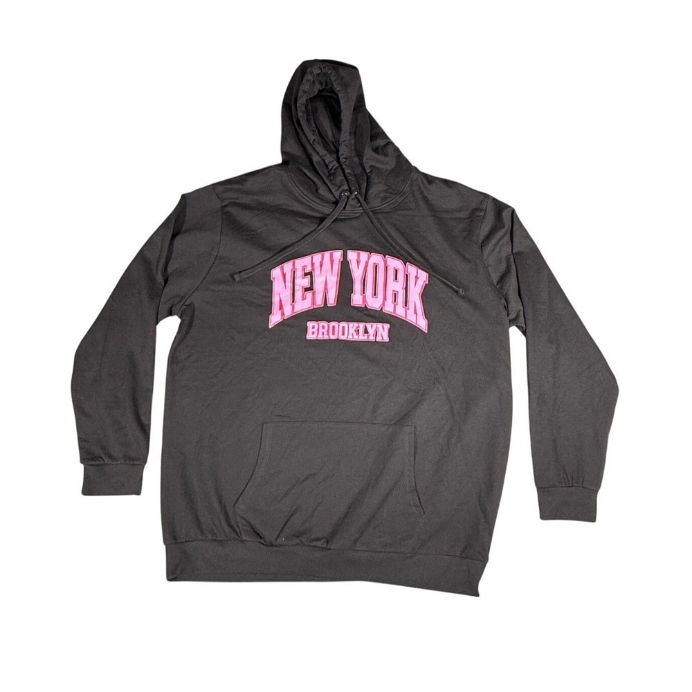 Size 2XL New York Brooklyn Graphic Hoodie Black Pink‎ Varsity Sweatshirt Pocket